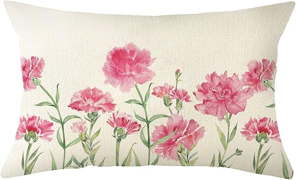 Ogiselestyle Happy Mothers Day Carnation Throw Pillow Cover, 12 x 20 Inch Gift for Mum Floral Cushion Case Decoration for Sofa Couch