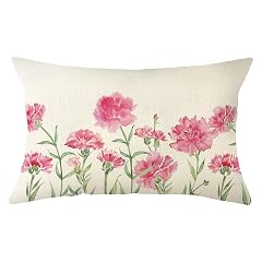 Ogiselestyle Happy Mothers Day Carnation Throw Pillow Cover 12 x 20 Inch Gift for Mum Floral Cushion Case