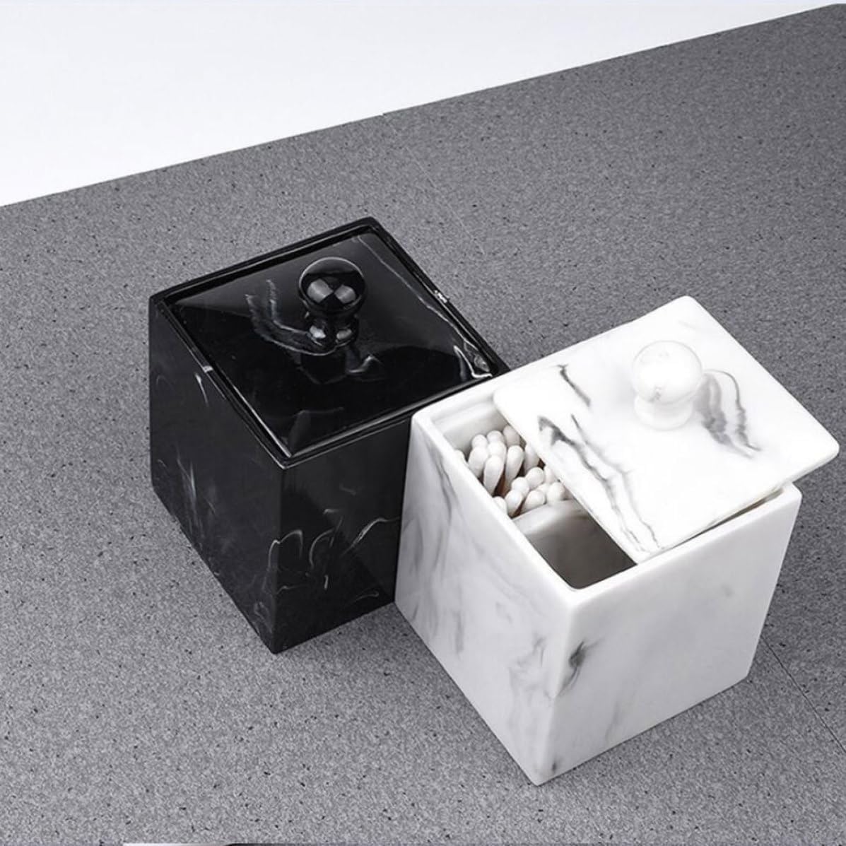 Resin Marble Grain Cotton Swab Box Organizer with Covers for Home image 3