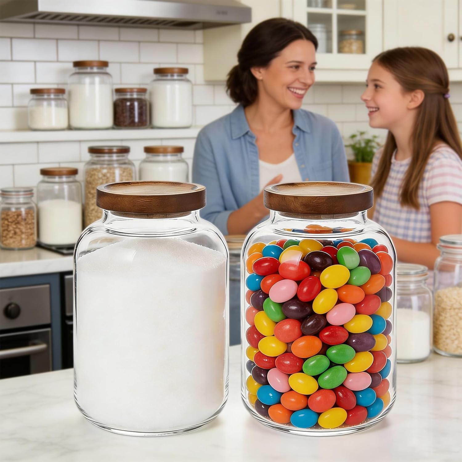 2-Pack Glass Storage Jars with Wooden Lids Single 64 fl oz/1900ml,Glass Canister Set, Airtight Containers for Kitchen Dry Goods, Coffee, Tea, Sugar,Flour,Candy, Cookie, Pasta