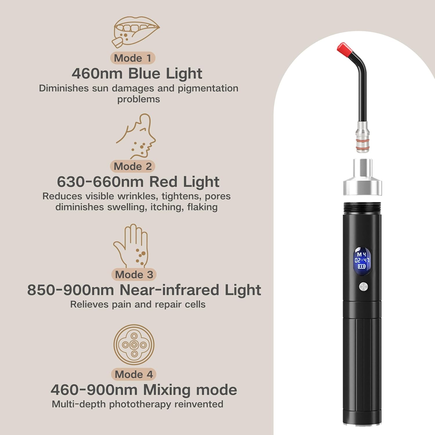 Red Light Therapy Device - Cold Sore Treatment Near Infrared Light Therapy Wand for Body Joints & Muscles Wellness Support Pain Relief 2 in 1 Design with LCD Display