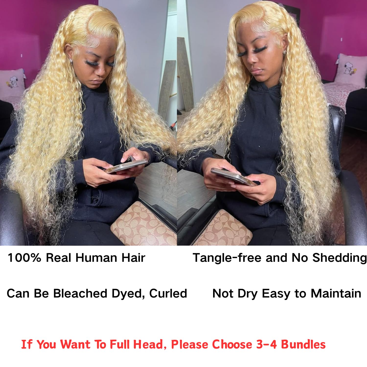 613 Blonde Kinky Curly 3 Bundles with Frontal Closure Ear to Ear Brazilian Blonde Curly Bundles with Frontal with Baby Hair Can Be Dyed PT.Venus (18 20 22+16inch, 613 curly)