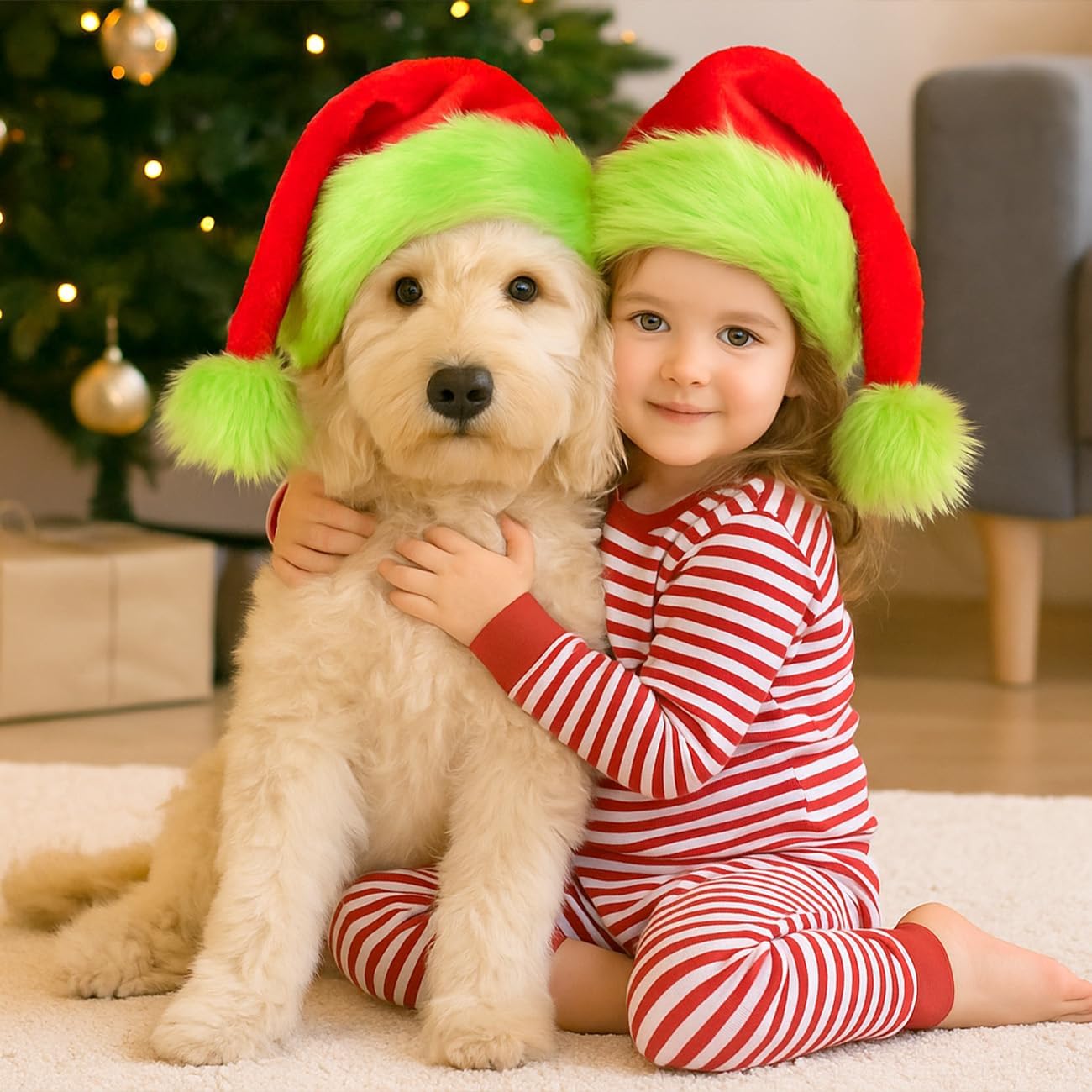 Funny Santa Hat for Adults – Soft Plush Red and Green Christmas Hat for Men and Women – Cozy Holiday Party Headwear