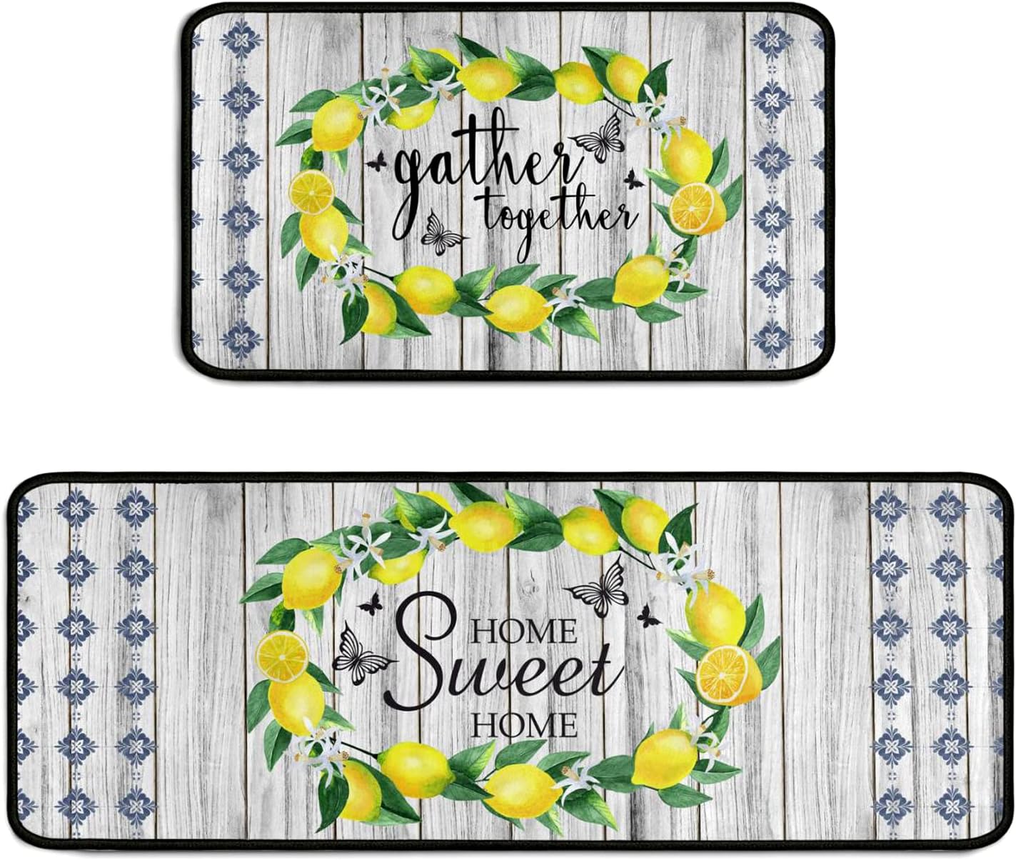 Sunopas Lemon Kitchen Rug 2 Pieces Set, Washable NonSlip