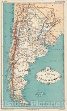 Argentina - Railroad Map, 1888 - Historical Map Print - Paz Soldan Atlas - 24in x 36in