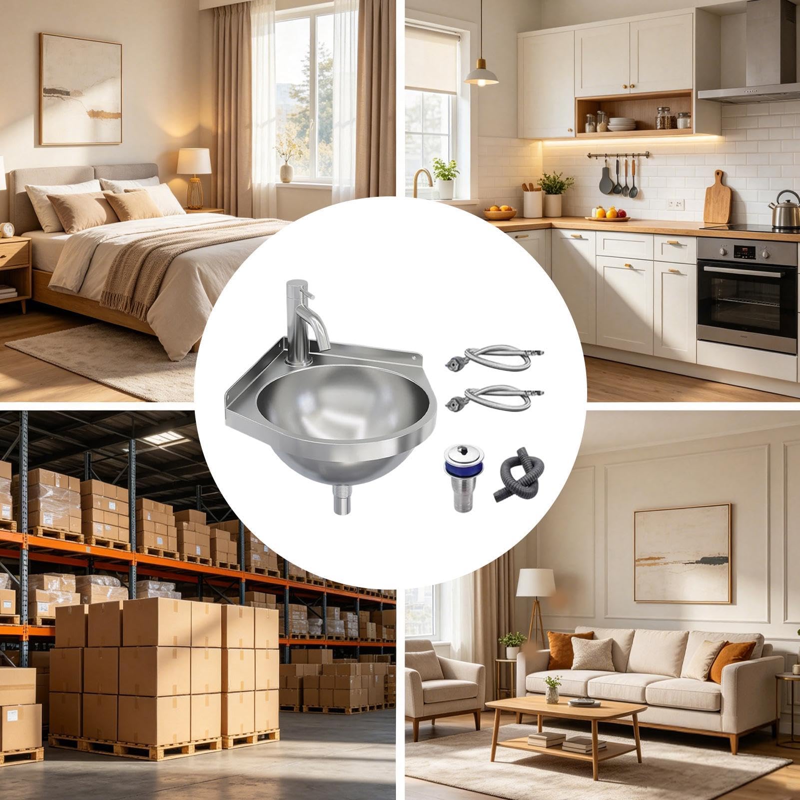 Wisząca Umywalka Łazienkowa Narożna Trójkątna Półokrągła Bateria oraz