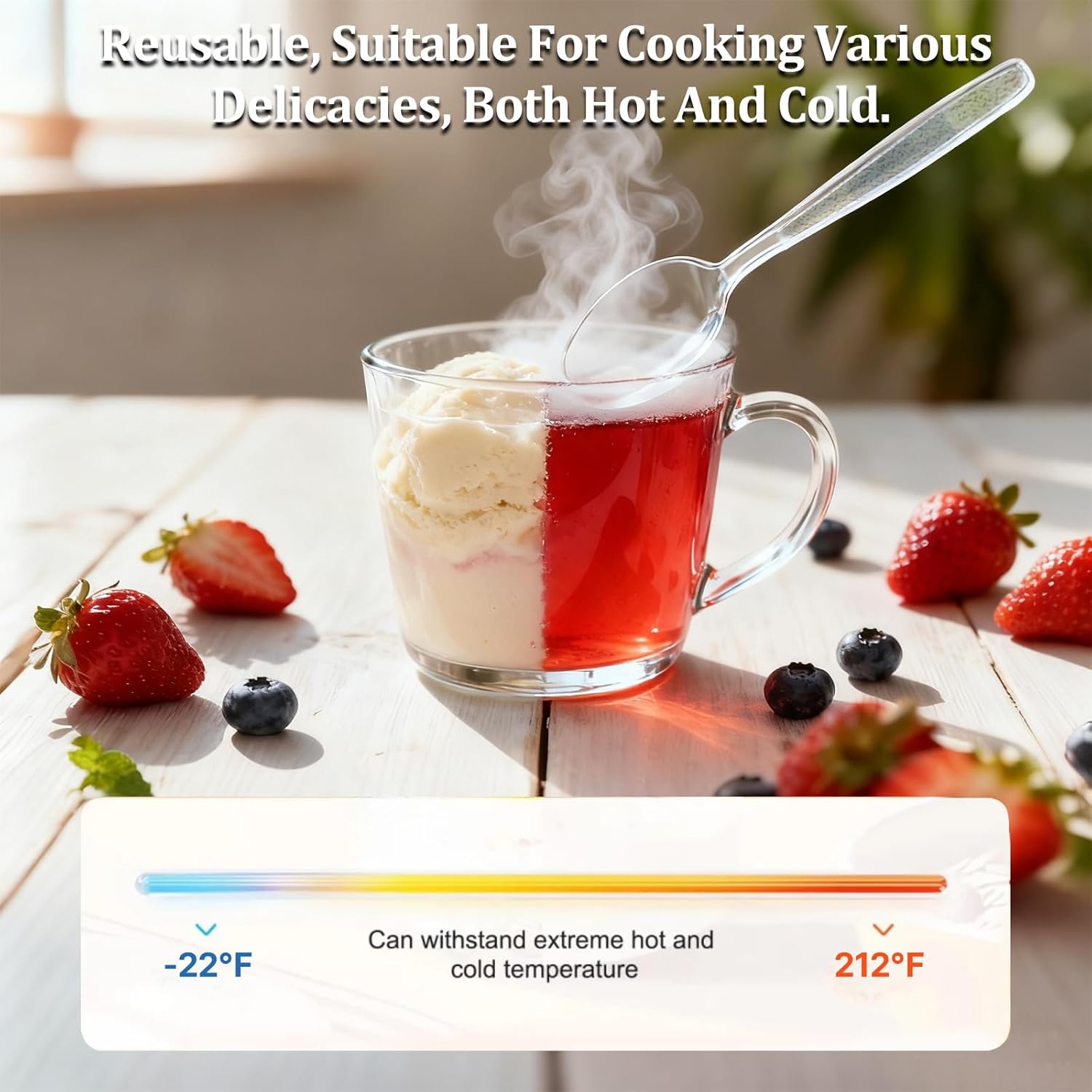 300 Count Extra Heavy Duty Plastic Silverware, 120 Spoons, 120 Forks, 60 Knives, BPA-Free & Heat Resistant Disposable Plastic Utensils Set, Clear Cutlery Set for Party and Daily Use - Image 5