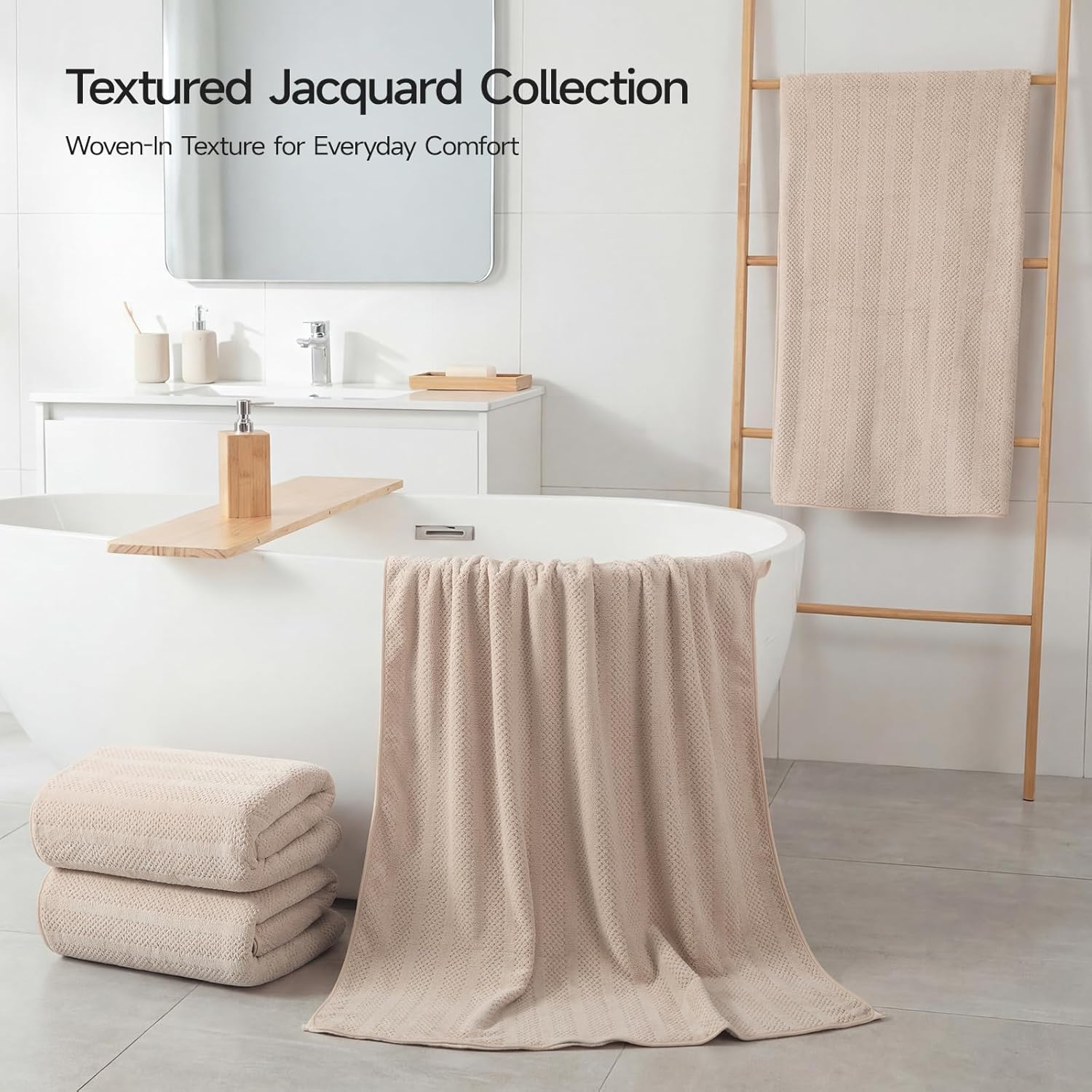 ecolook 4 Pack Microfiber Bath Towels, 31 x 63 inches Extra Large Bath Towel Set, Super Soft Highly Absorbent Bath Towels Set of 4, Quick Dry Lightweight Bathroom Towels for Spa, Pool, Gym, Camel