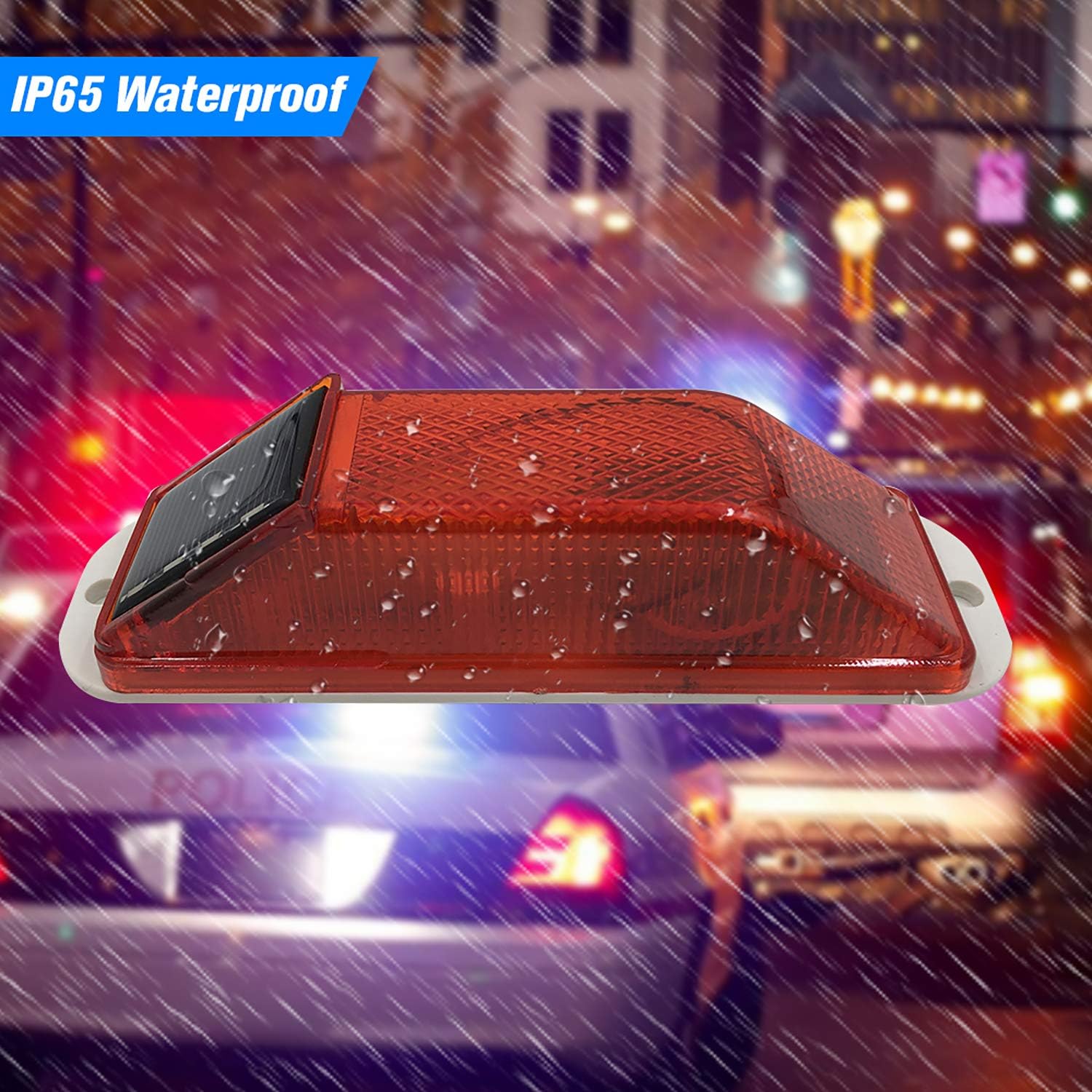 HEGPSEEK Solar LED Solar Strobe Warning Light Flashing Construction Safety Road Barricade Construction Safety Signs Flash Traffic Automatic Vehicle Signal Beacon Lamp - Automatically Turn on (Red): Home Improvement