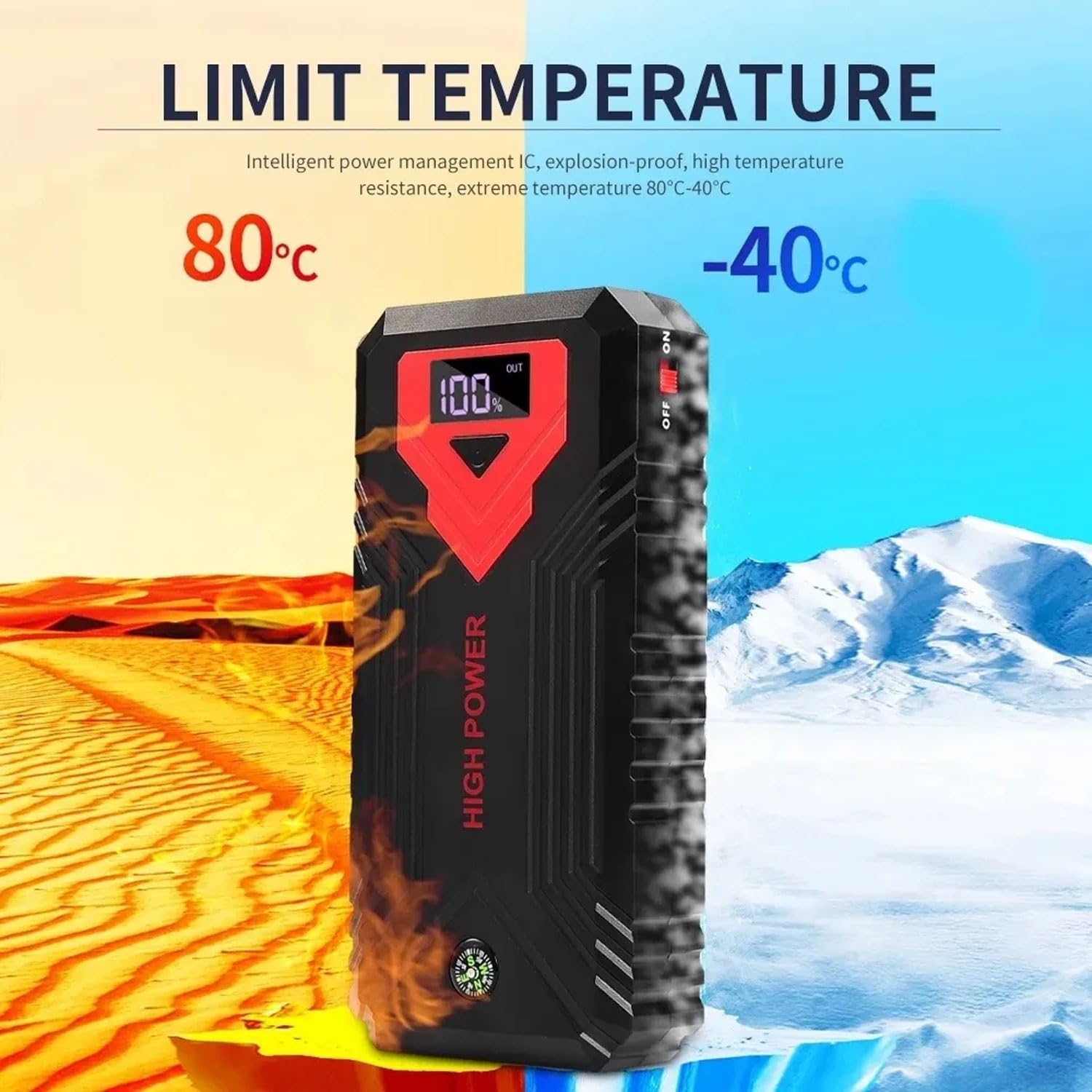 Avviatore di emergenza Power Pack, Avviatore di emergenza per batteria per auto da 1600 A con luce LED, Alimentatore di avviamento di emergenza portatile per veicoli da 12 V Con clip per batteria inte
