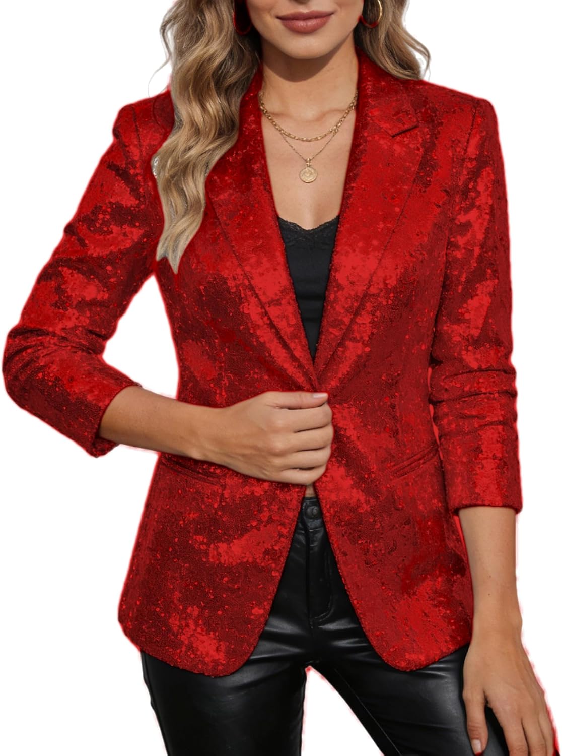 Womens Jacket Long Sleeve Slim Fit Sequin Blazer Lightweight Casual Coats Holiday Party