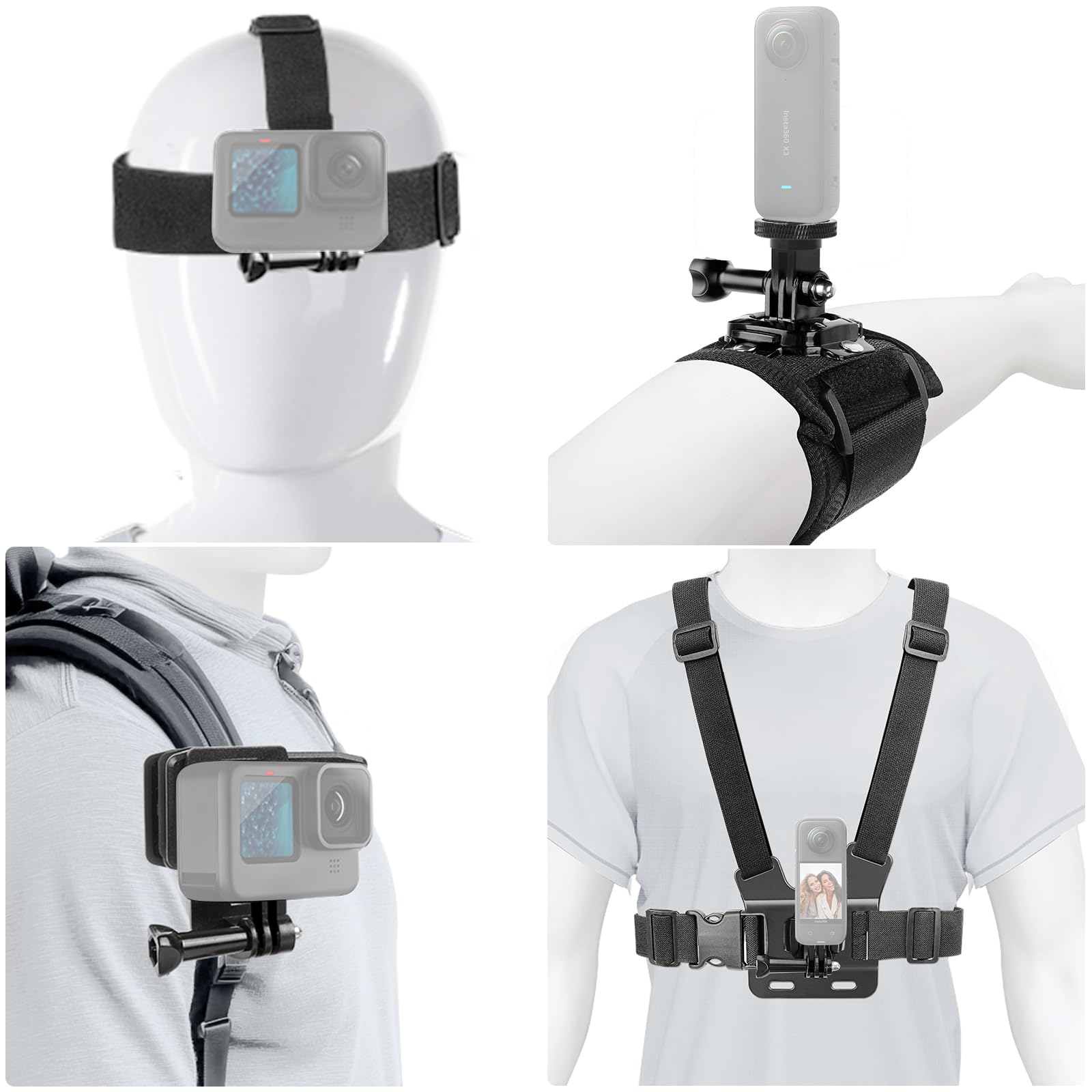 Kit Accessori 4-in-1 Per Action Camera - Bracciale, Chest Mount, Head Mount E Supporto Zaino - Foto 3