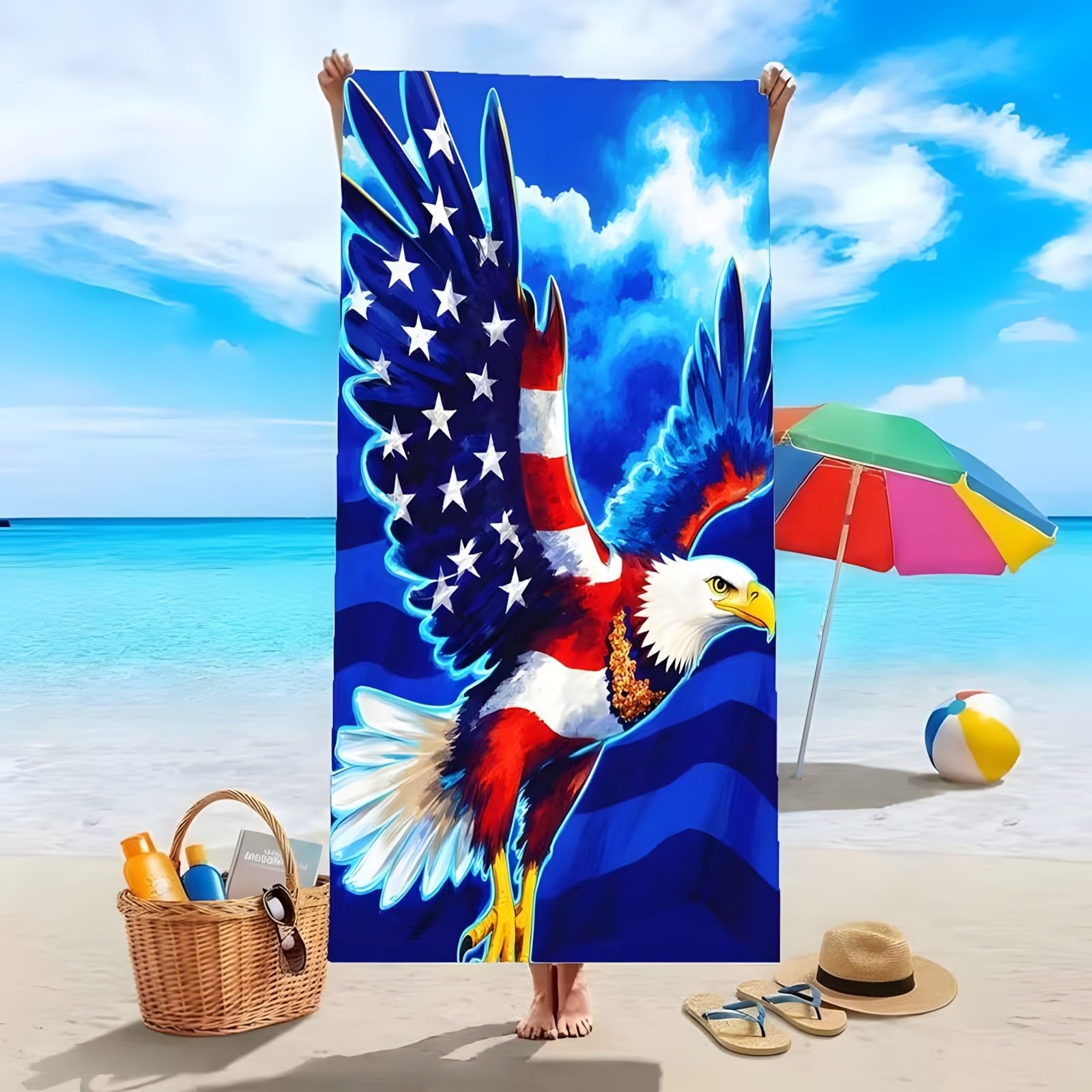 YZQGLHP Eagle Microfibre Beach Towel Lightning Beach Bath Towel Quick Drying, Lightweight, Sand-Free, Durable, for Pool, Gym, Camping, Travel Towel 70x130cm