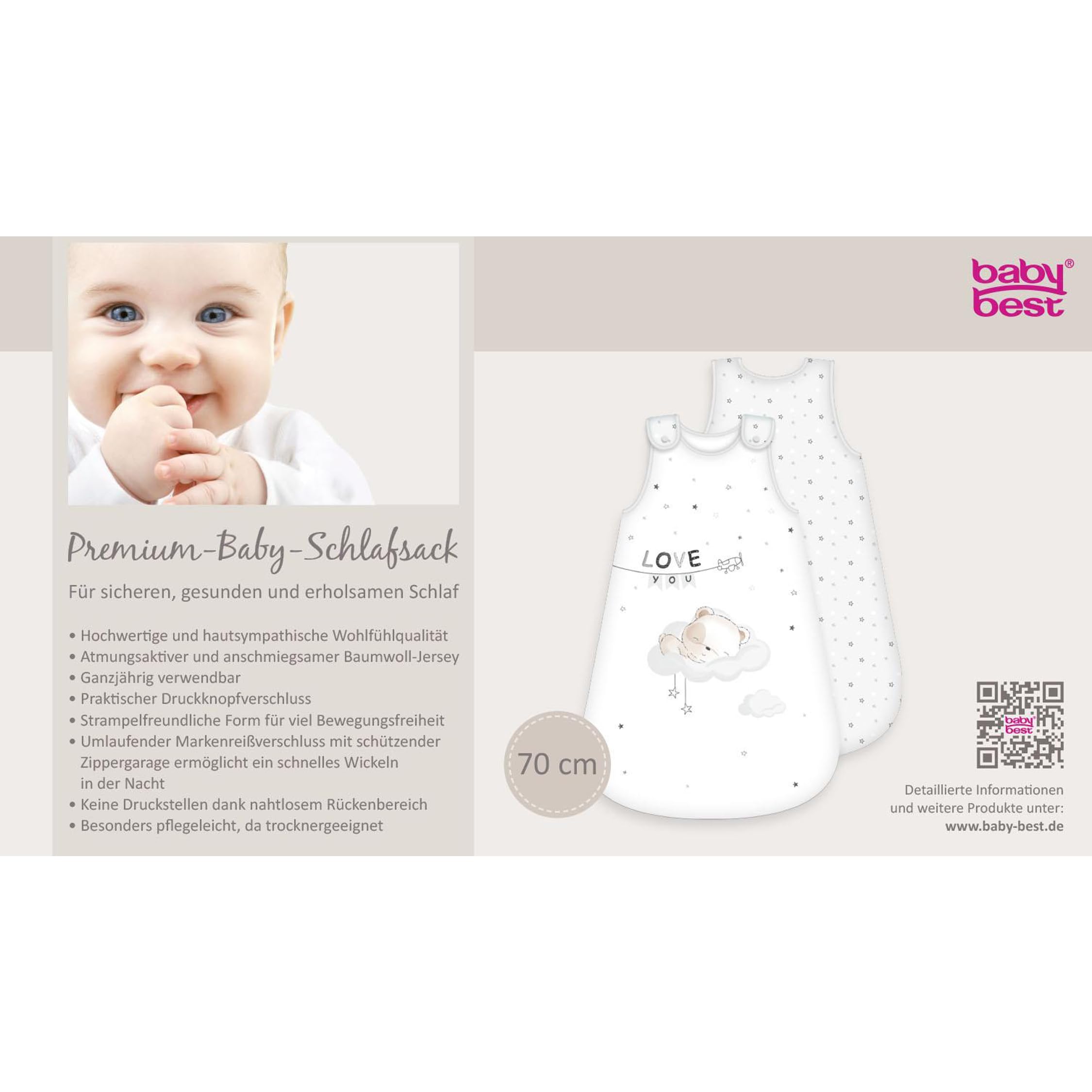 Herding Baby Best Gigoteuse pour Bébé Sleeping Little Bear, motif Ourson, 70 x 45 cm, fermeture éclair sur le pourtour et boutons-pression