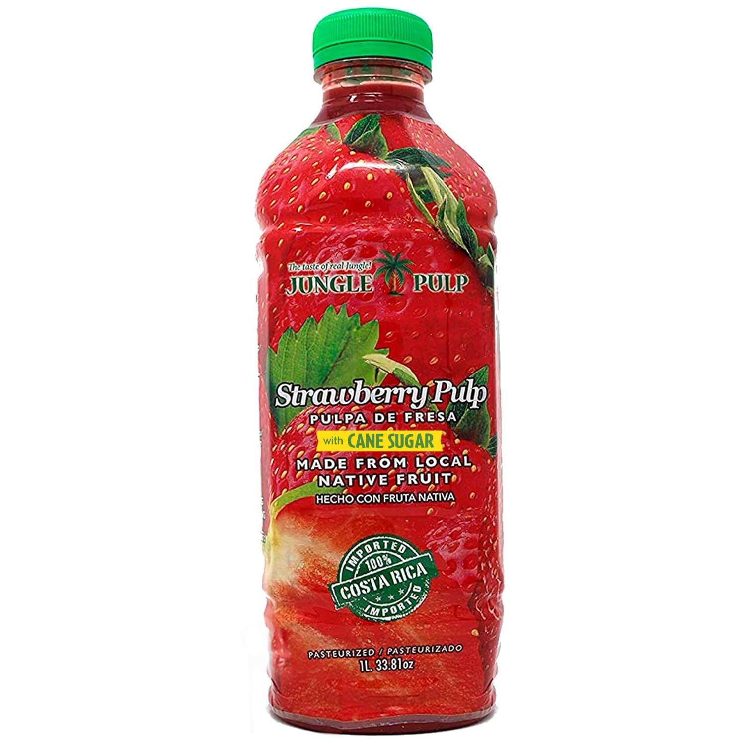 Jungle Pulp Strawberry Puree Costa Rica Blend, Topping, Flavoring Better than Syrup, Mix, for Cocktails, Smoothies, Daiquiri, Margarita, Tea, Desserts, Ice Cream and Juice. 33.8oz/1 Liter