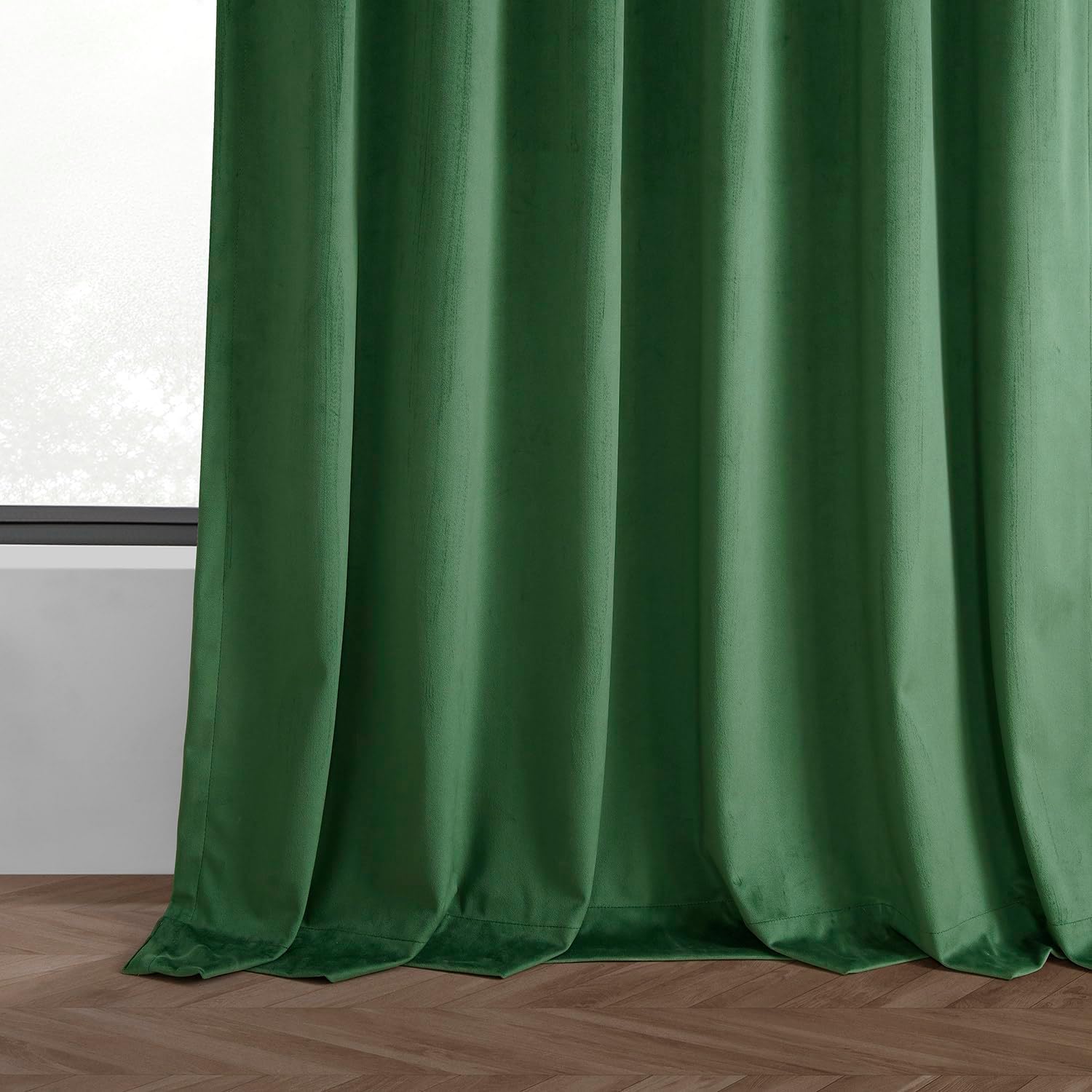 HPD Half Price Drapes Basic Deluxe Velvet Room Darkening Curtains with Rod Pocket - 2 Panels Set - Window Curtains for Living Room & Curtains for Bedroom, 50W X 96L, Green