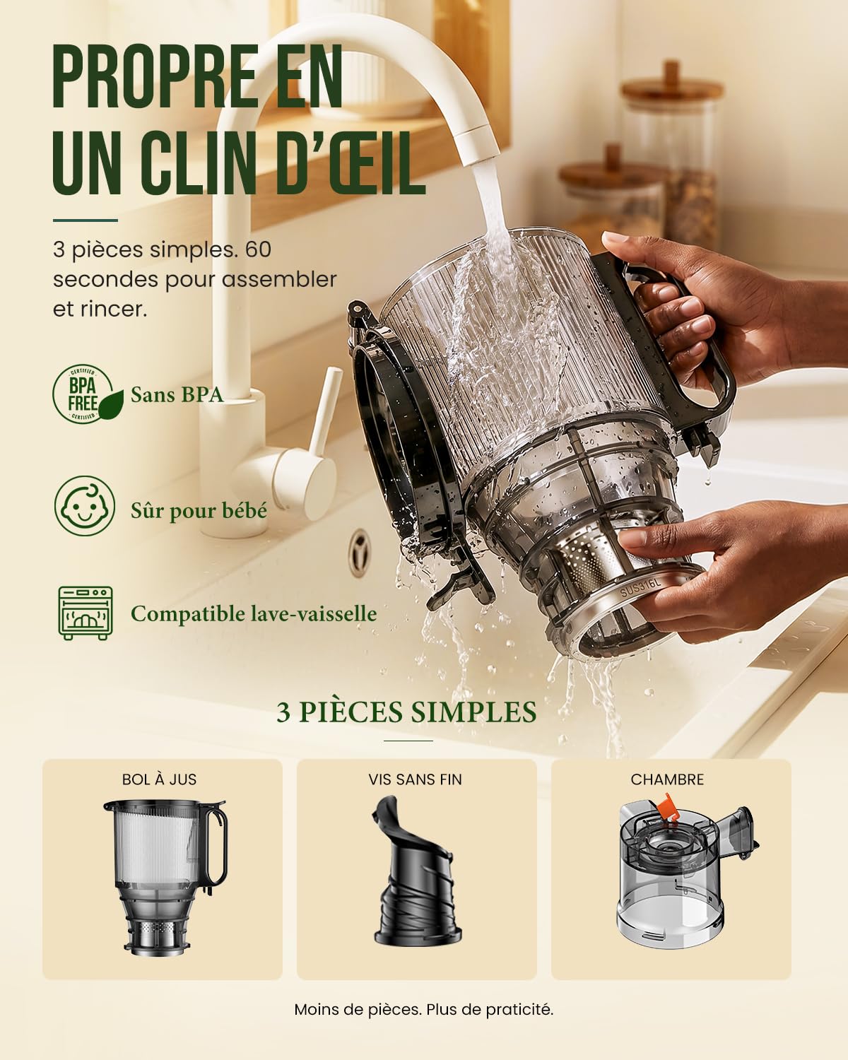LINKChef Extracteur de Jus de Fruits et Légumes, 250 W Juicer Machine avec Goulotte Large 13 cm, Slow Juicer Sans BPA, Facile à Nettoyer, 1,8 L, Recettes de Jus Incluses