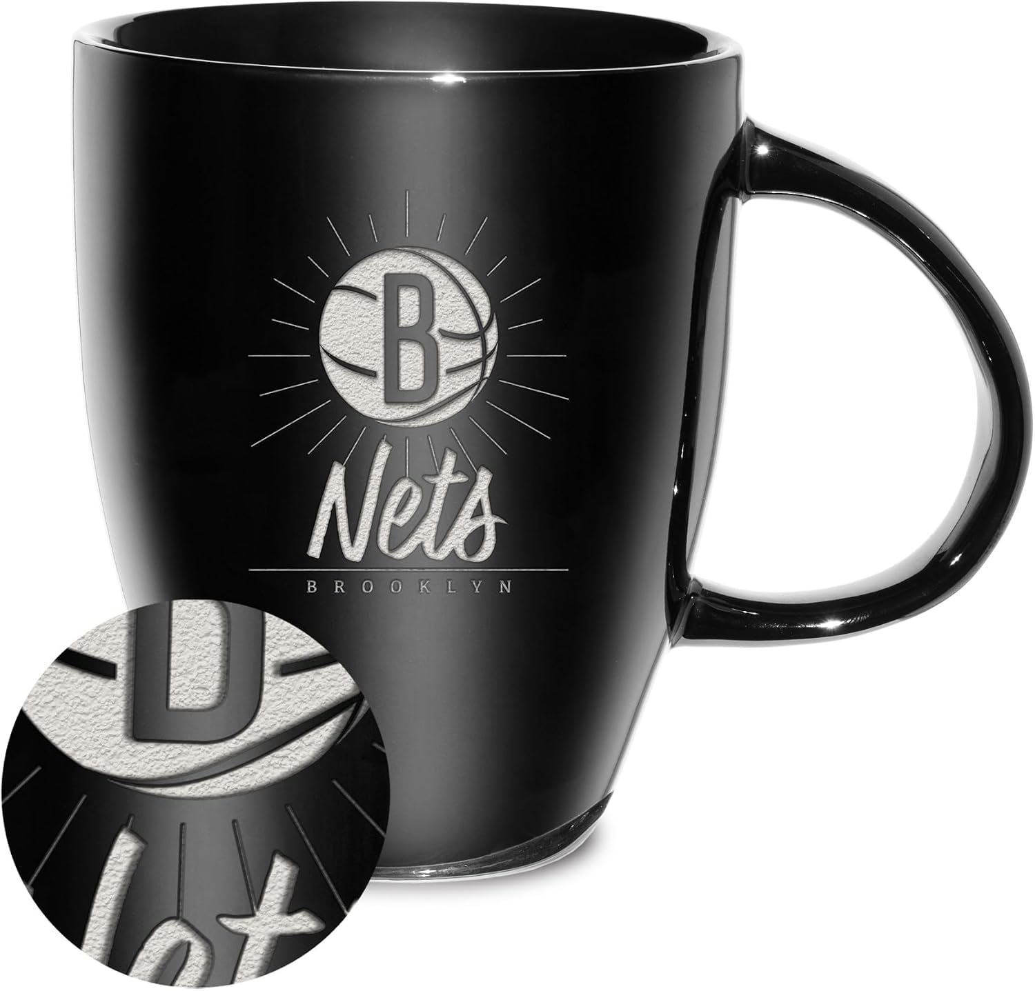 Rico Industries NBA Basketball Sunburst 18oz Laser Engraved Ceramic Lustre Mug