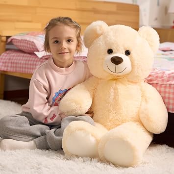 HollyHOME Big Teddy Bear Large Teddy Bear Stuffed Animal Birthday Valentines Day Plush for Kids and Girlfriend 36 inch Beige | Cute Soft Cuddly Plush, Birthday&Holiday Gifts for Kids, Baby Shower Decor, Perfect Bedtime Companion, Stress Relief