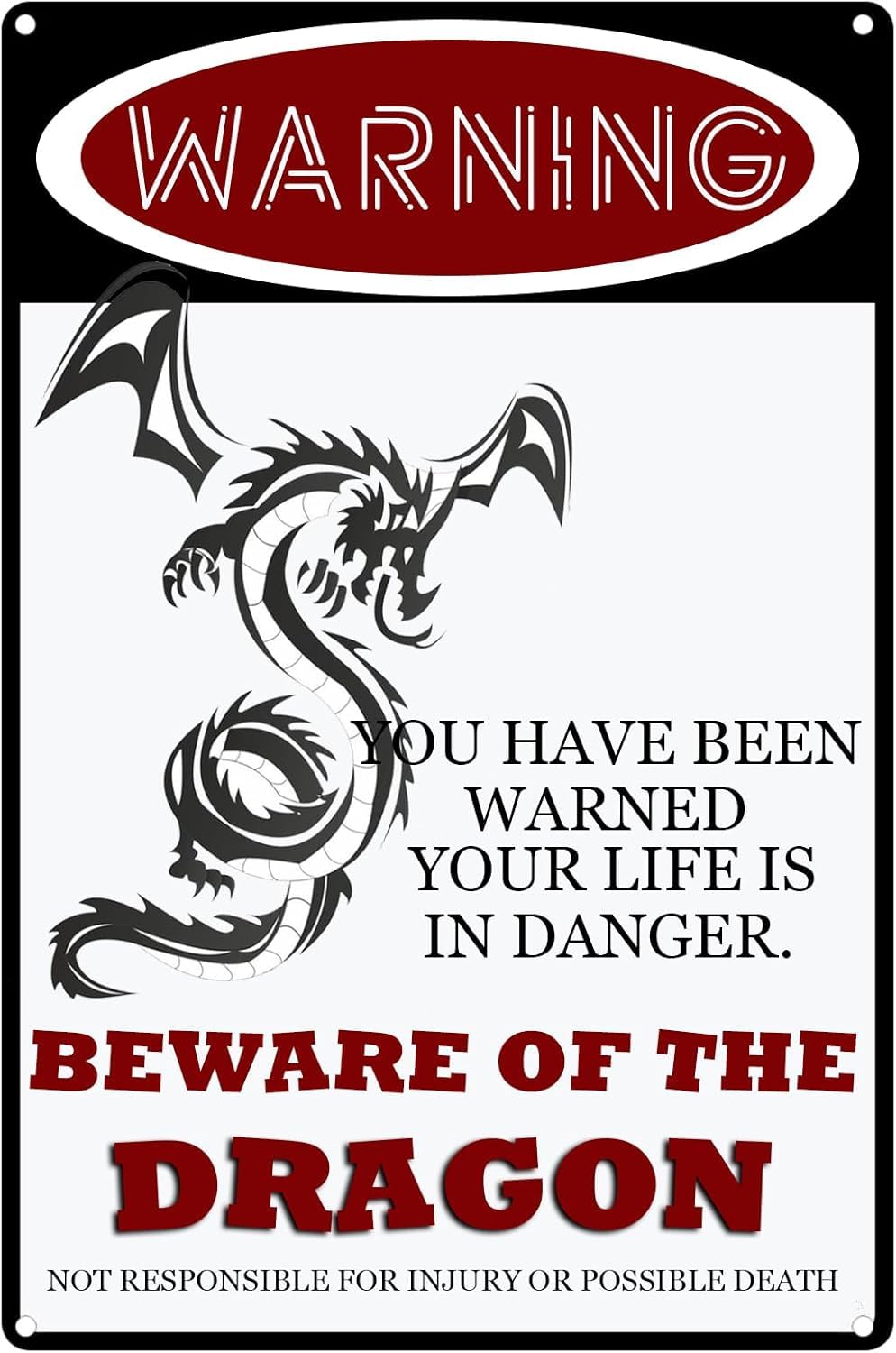 SMAZDFXX Beware Of The Dragon Retro Warning Tin Sign Wall Decor Dragon Decor Yard Signs for Home Office Bar Pub Cafe Man Cave Tin Plaque Decor Poster 12"x16"