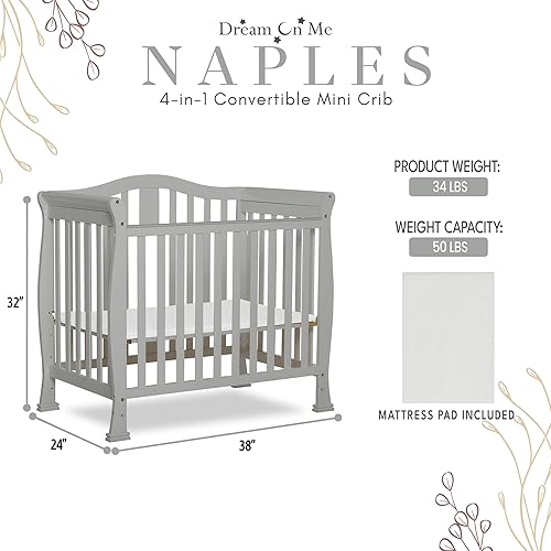 Miniatura 11 de Dream On Me Addison - Mini cuna convertible 4 en 1 en negro, con certificado Greenguard Gold, acabados no tóxicos, de madera de pino de Nueva