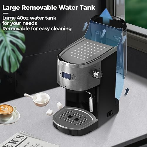 Miniatura 5 de AGLUCKY Máquina de café expreso para el hogar, 20 barras de café espresso con espumador de leche, máquina de café con leche y capuchino con panel