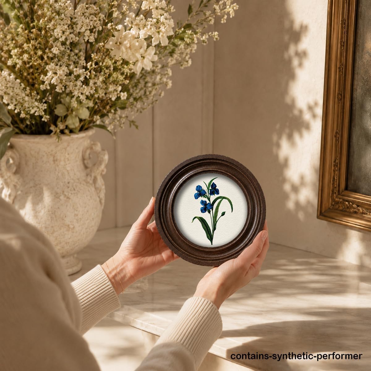 ERJHFGHU Blue Flower Round Wall Decor, Vintage Botanical Floral Artwork image 4