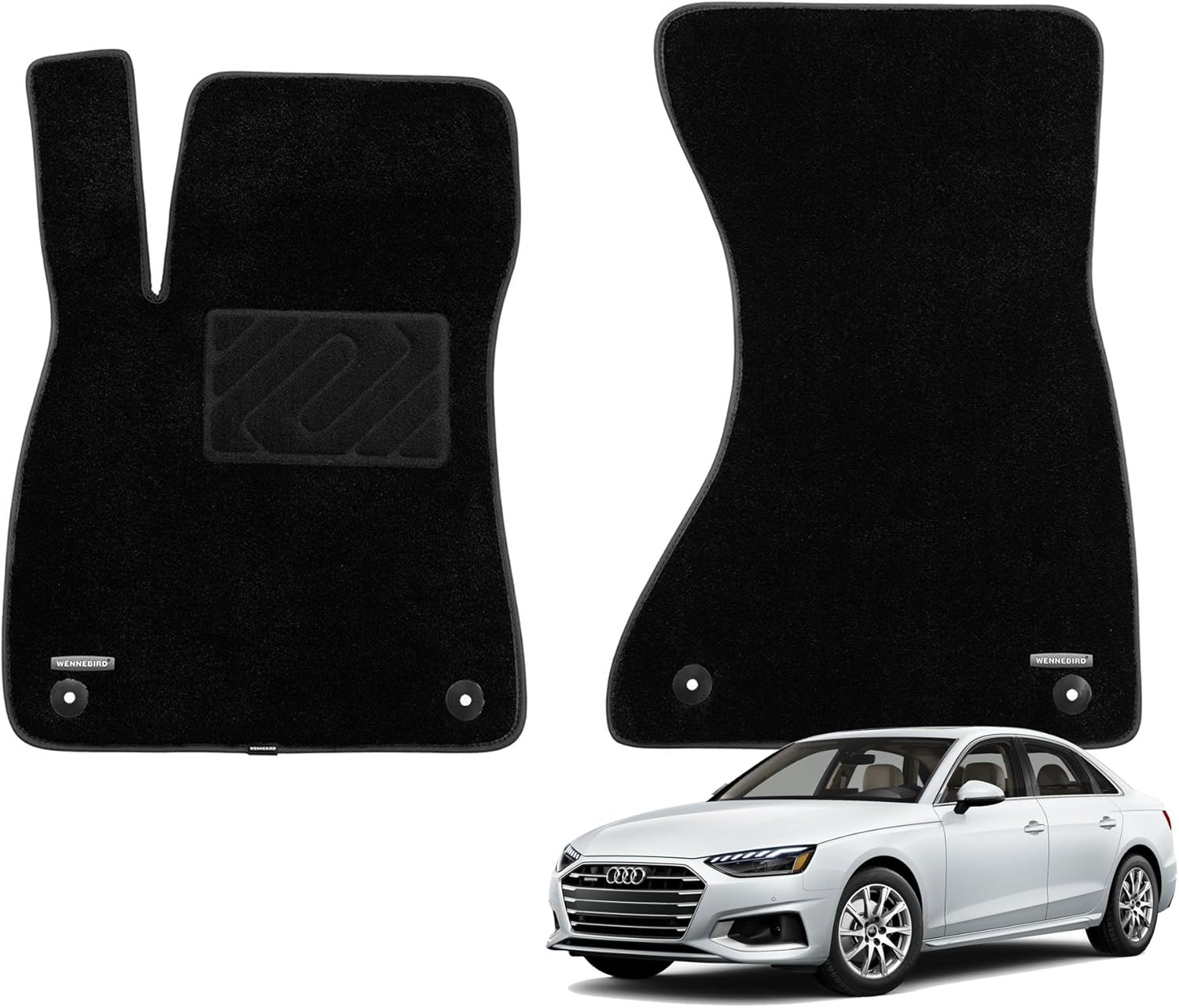 WENNEBIRD Superior Carpet Front Row Floor Mats for 2018-2025 Audi A4 (B9), 0.5-Inch Ultra-Thick, Noise-Reducing, All-Weather Waterproof Anti-Slip – 2-Pc Set 2018-2025 A4 2-Pc Set