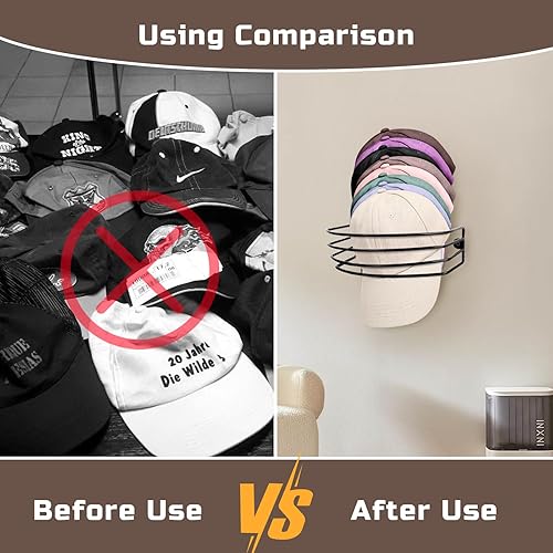 Miniatura 3 de VZZNN Paquete de 3 percheros para gorras de béisbol, organizadores de sombreros de metal para pared y puerta, ganchos negros para almacenamiento de