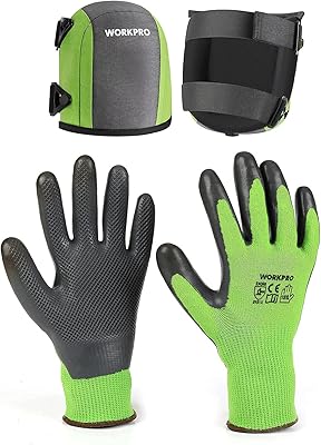 WORKPRO 2 Pairs Garden Gloves and Garden Knee Pads, Flooring Kneepads with Foam Padding, Comfortable Kneeling Cushion for Gardening