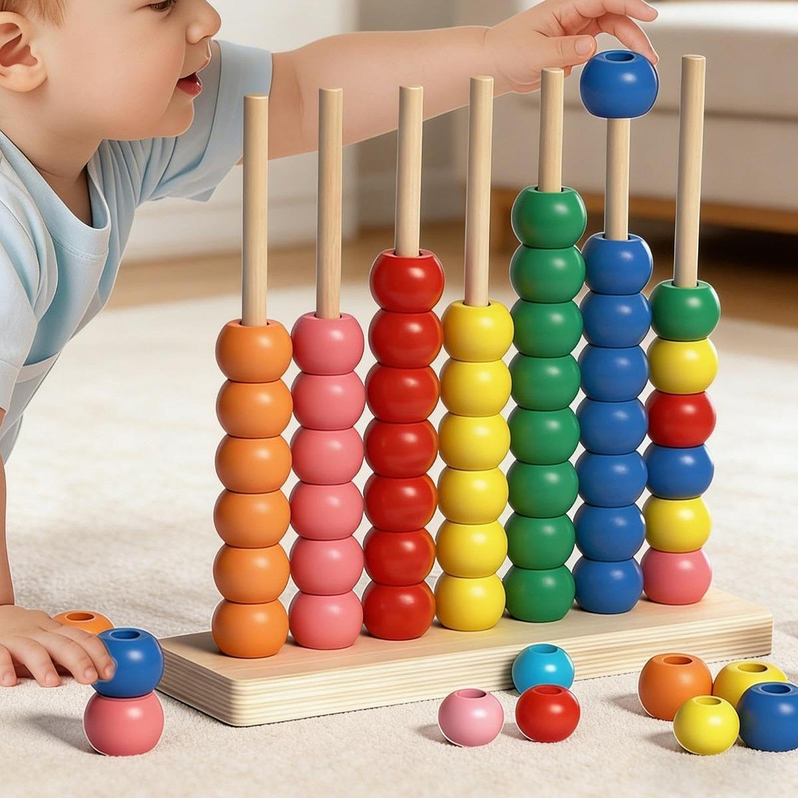 Sharplace Gioco di conteggio interattivo con perline in legno per imparare a contare e smistare i colori, giocattolo educativo per bambini dai 3 anni in su, 21.5x6x20 Cm