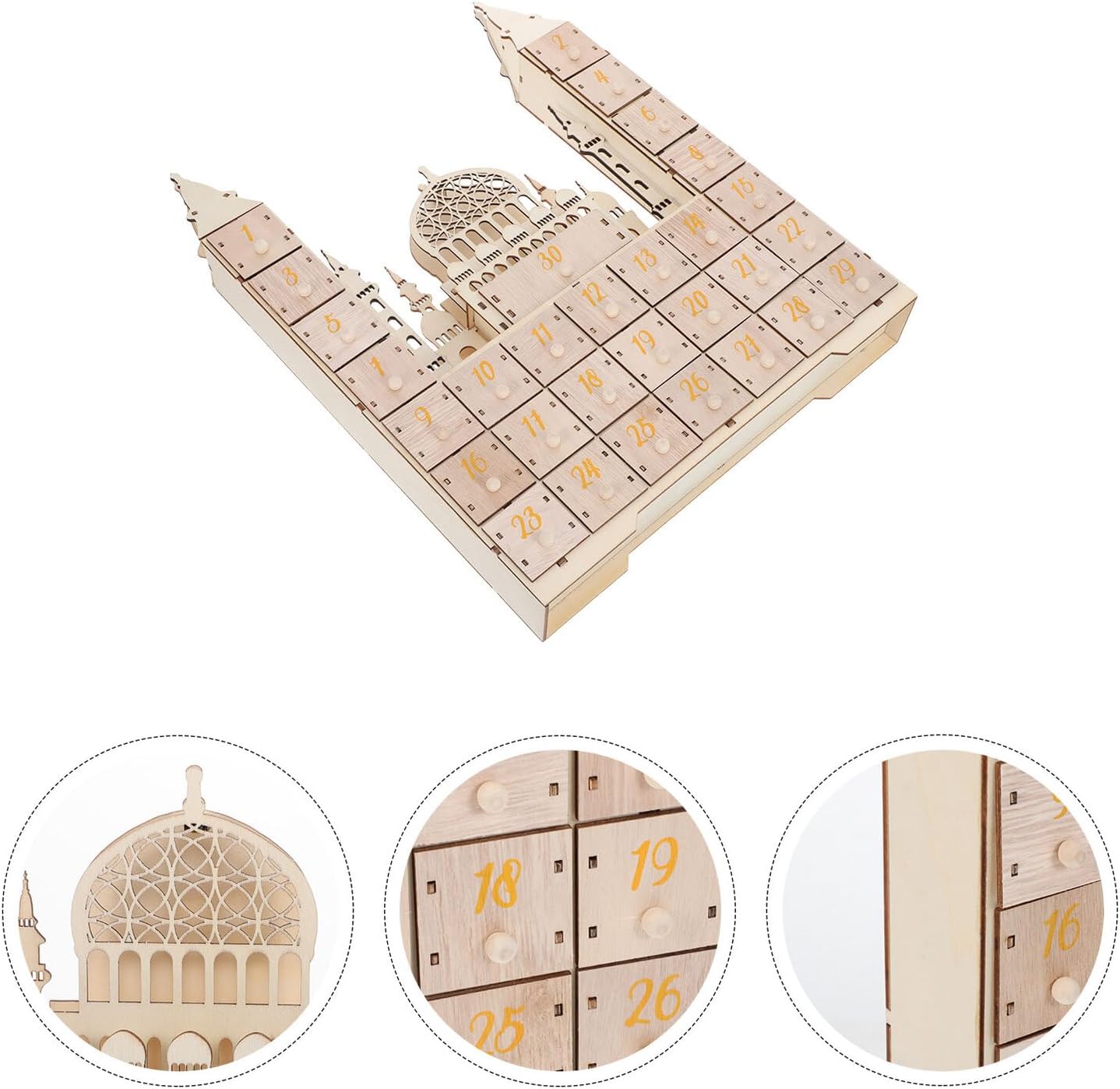 イード ムバラク木製カウントダウンカレンダー 30日間引き出し式 ラマダンデスクトップ装飾 イードパーティー用文化的アドベントカ