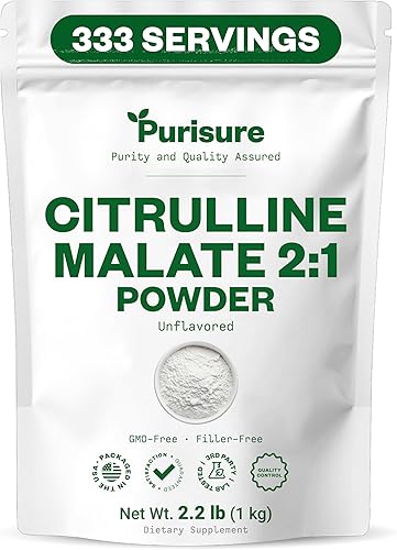 Purisure L Citrulina Malate 2:1 en polvo, 2.2 lbs, suplemento y nitrato para un rendimiento de fuerza y energía, suplemento de L-arginina L