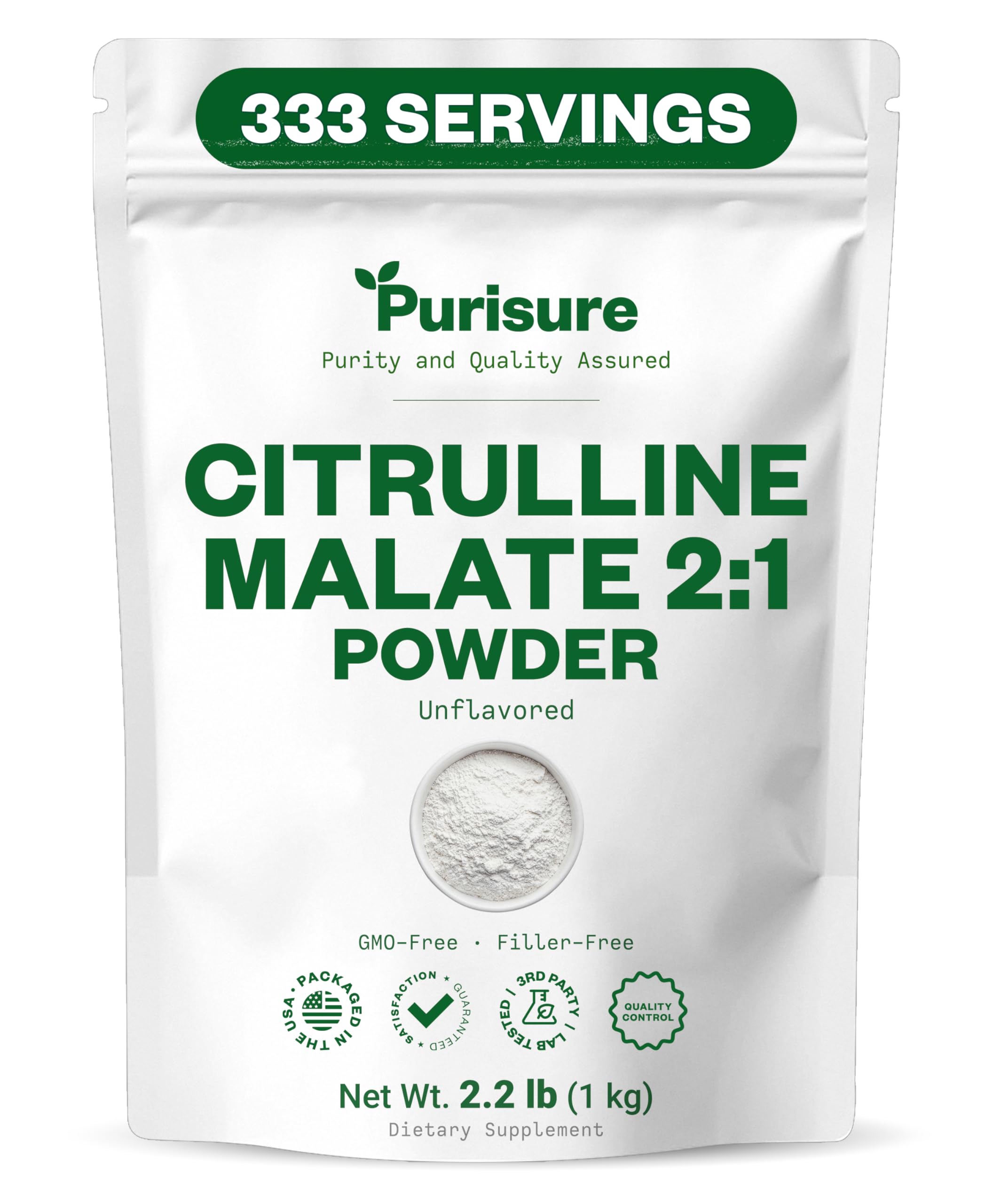 Purisure L Citrulline Malate 2:1 Powder, 1 kg, Supplement and Nitrate for Strength Performance and Energy, Pre-Workout L Arginine L Citrulline