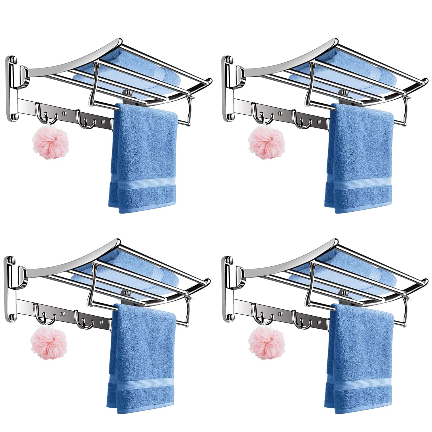 Fortune Stainless Steel 24 Inch Folding Towel Rack for Bathroom | Towel Stand | Towel Hanger | Homes, Hotels Bathroom Accessories- Pack of (4) (B01N756ZD0) Amazon Price History, Amazon Price Tracker