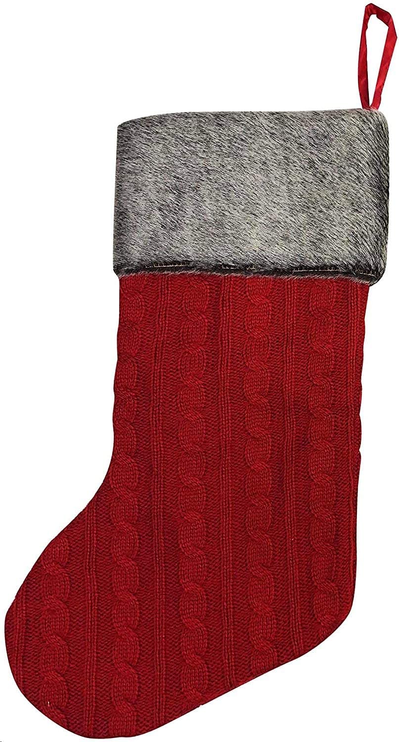 Red Cable Knit Christmas Stocking - 20