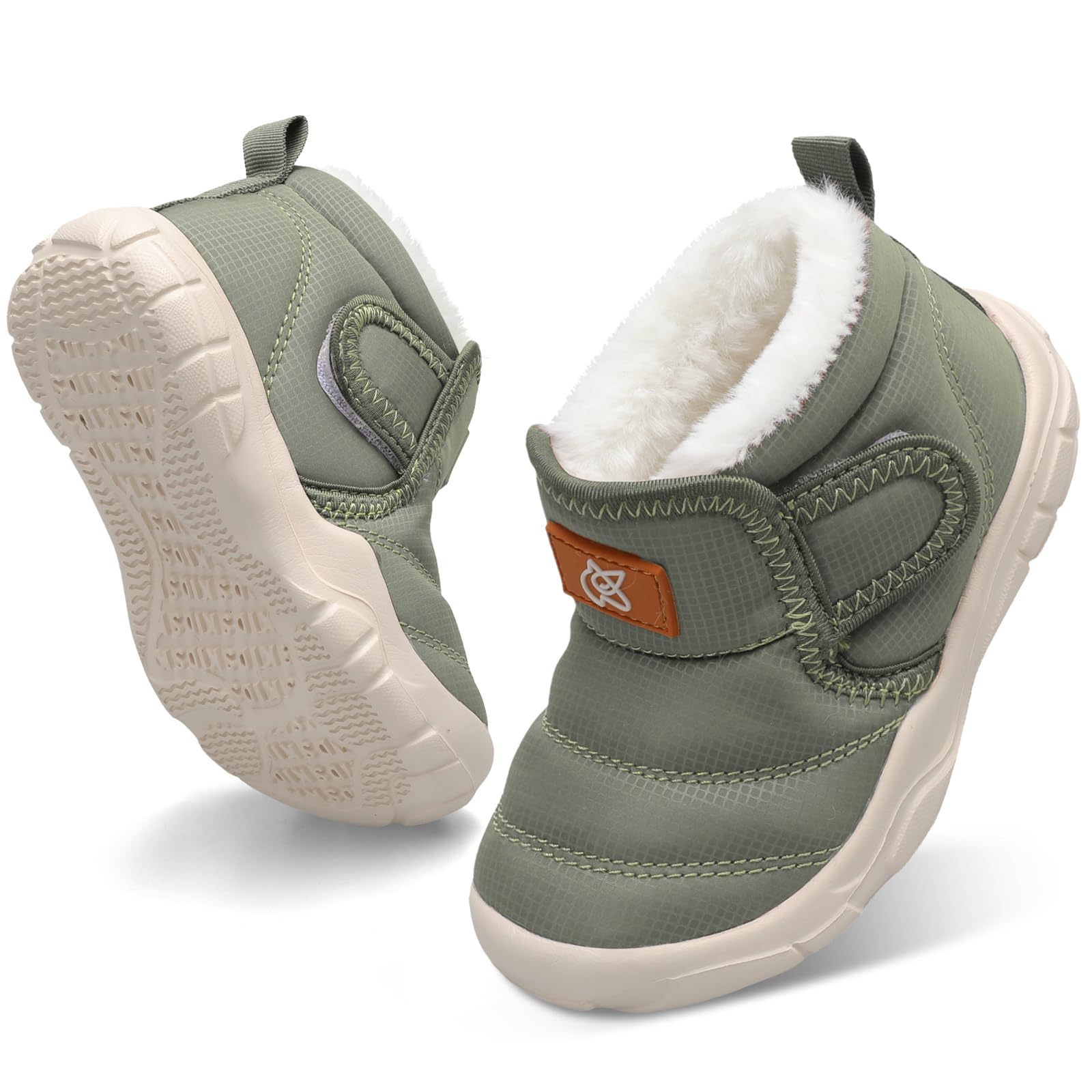 QFH Baby Boys Girls Winter Warm Shoes Cozy Fleece Snow Boots Toddler Non-Slip Walking Shoes Infant Outdoor Water Resistance Faux Fur Booties
