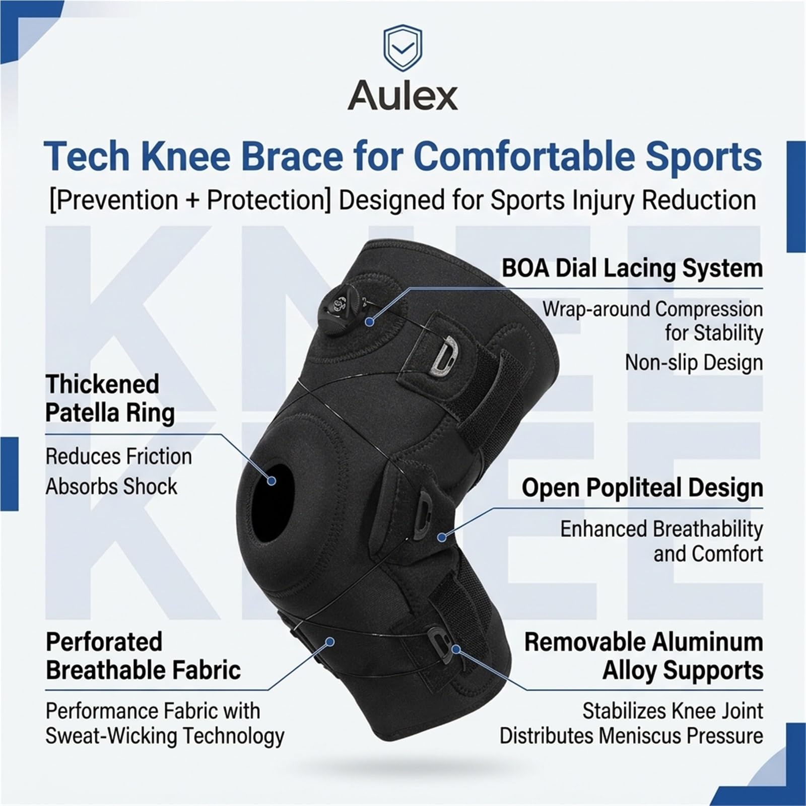 Genouillère de Sport de Maintien avec Coussinet EVA Anti-Choc et Sangles de Compression Ajustables Attelle de Genou Rotulienne pour Running Basketball Fitness et Musculation Homme Femme(M)