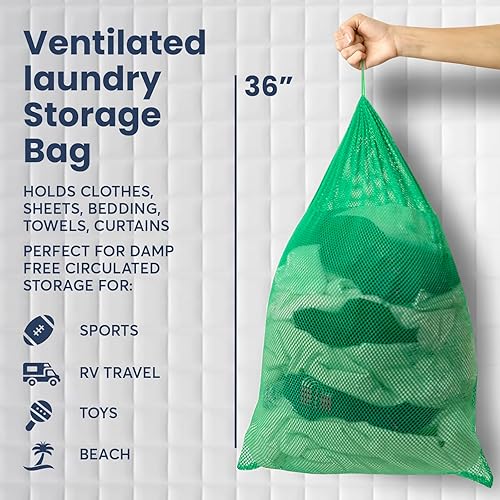 Miniatura 4 de Bolsa de lavandería de malla resistente de alta calidad, cesta de ropa con cordón, artículos esenciales para el hogar y la universidad, color verde