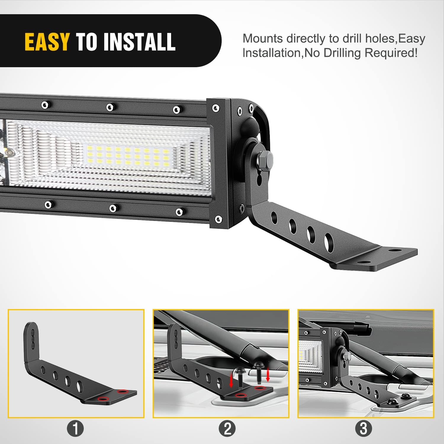 Nilight 2PCS Hood Straight Light Brackets 32 Inch LED Light Bar 2018 2019 2020 2021 2022 2023 2024 2025 2026 Wrangler JL JLU Gladiator JT