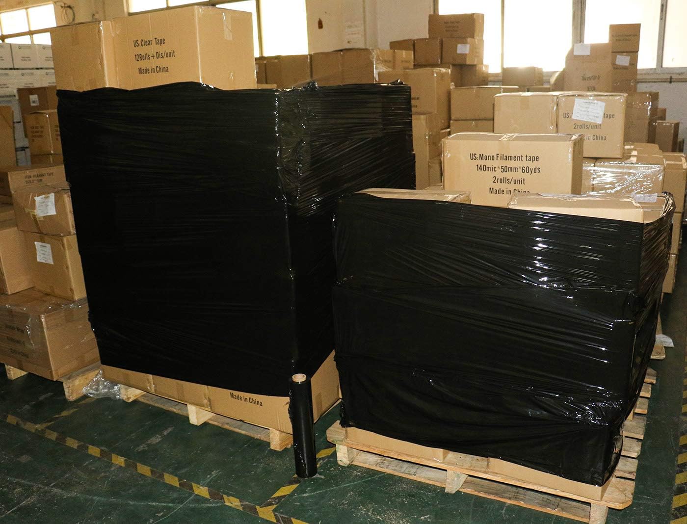 BOMEI PACK 4 Pack Industrial Black Stretch Wrap Film with Plastic Handle 18" 1200ft 72Gauge for Pallet Wrap, Durable Self-Adhering Packing, Moving, Packaging, Heavy Duty Shrink Film