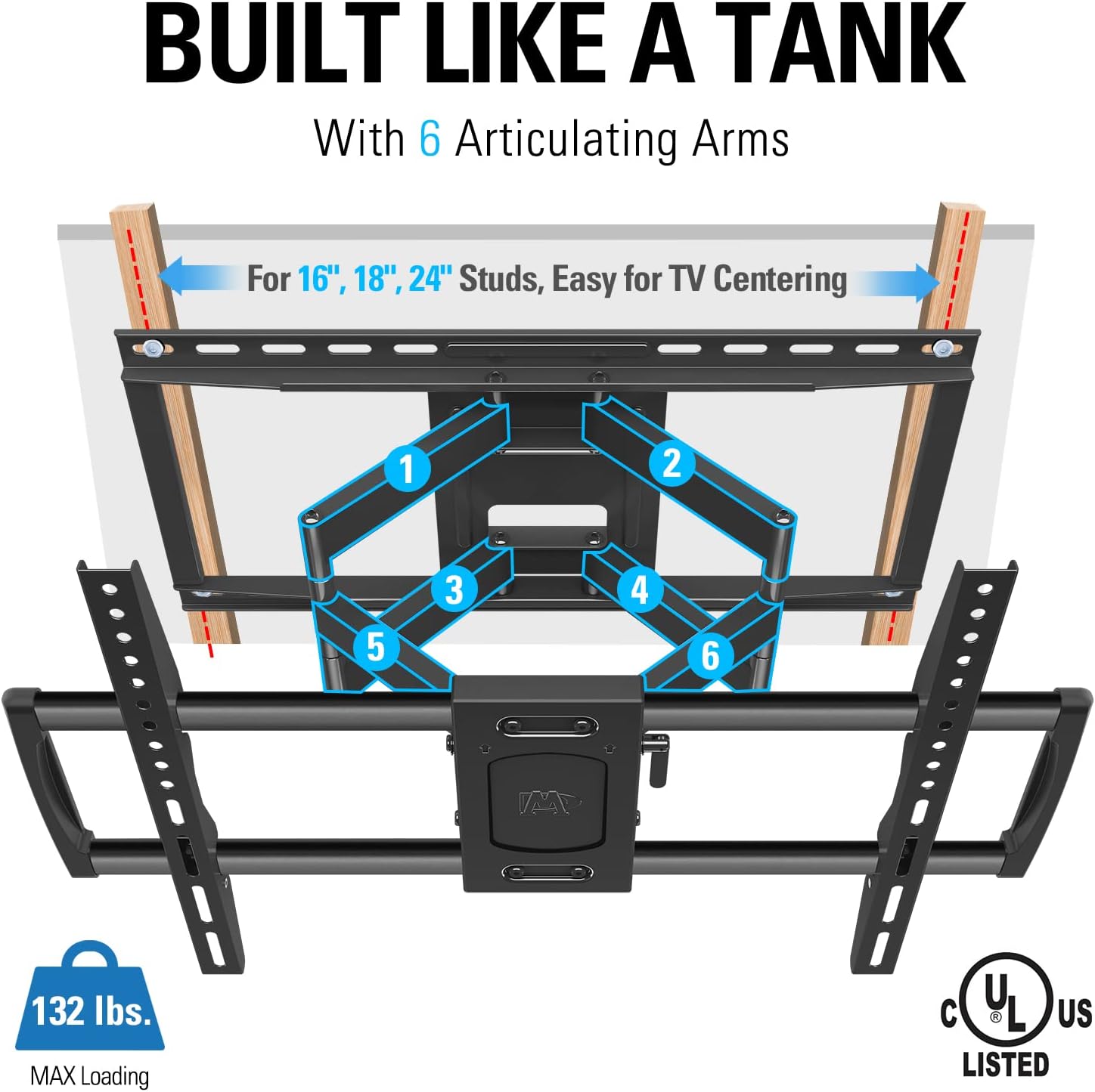 Mounting Dream Full Motion TV Wall Bracket - 42-75 Inch TV & Soundbar Mount - Sound Bar Fits Most Bars Up to 13 Lbs