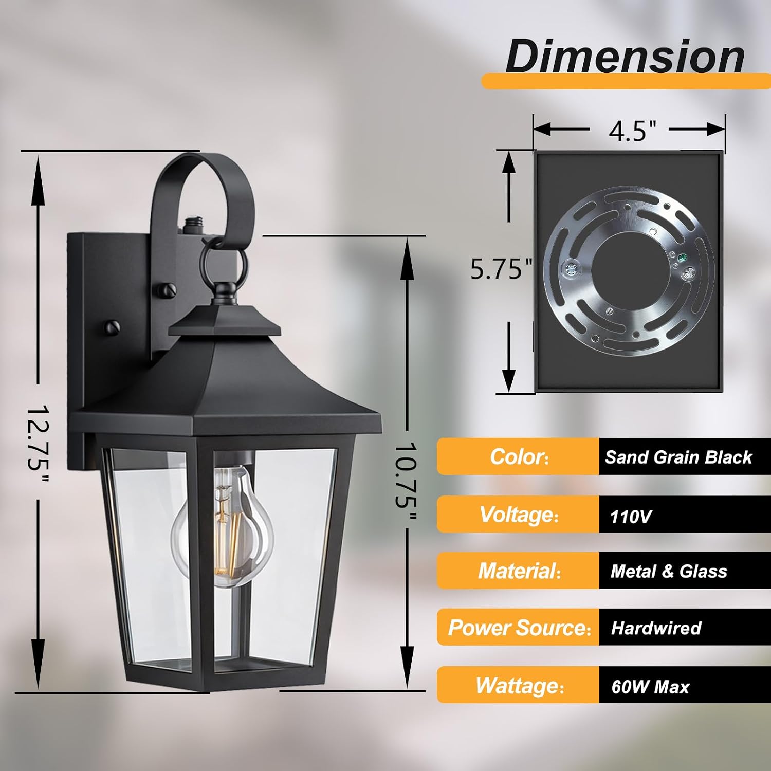 Maxax Dusk to Dawn Outdoor Wall Lantern 4 Pack, Waterproof Exterior Wall Mount Light with Clear Glass in Black Finish, Porch Outside Lighting for Entryway Backyard Patio, E26 Base, 13 Inch