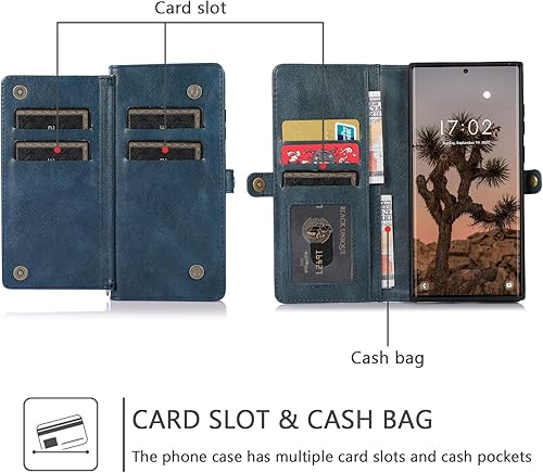 Miniatura 3 de Asuwish Funda de teléfono para Samsung Galaxy S23 Ultra 5G, funda desmontable con tarjetero de cuero con tapa para tarjeta de crédito, cordón