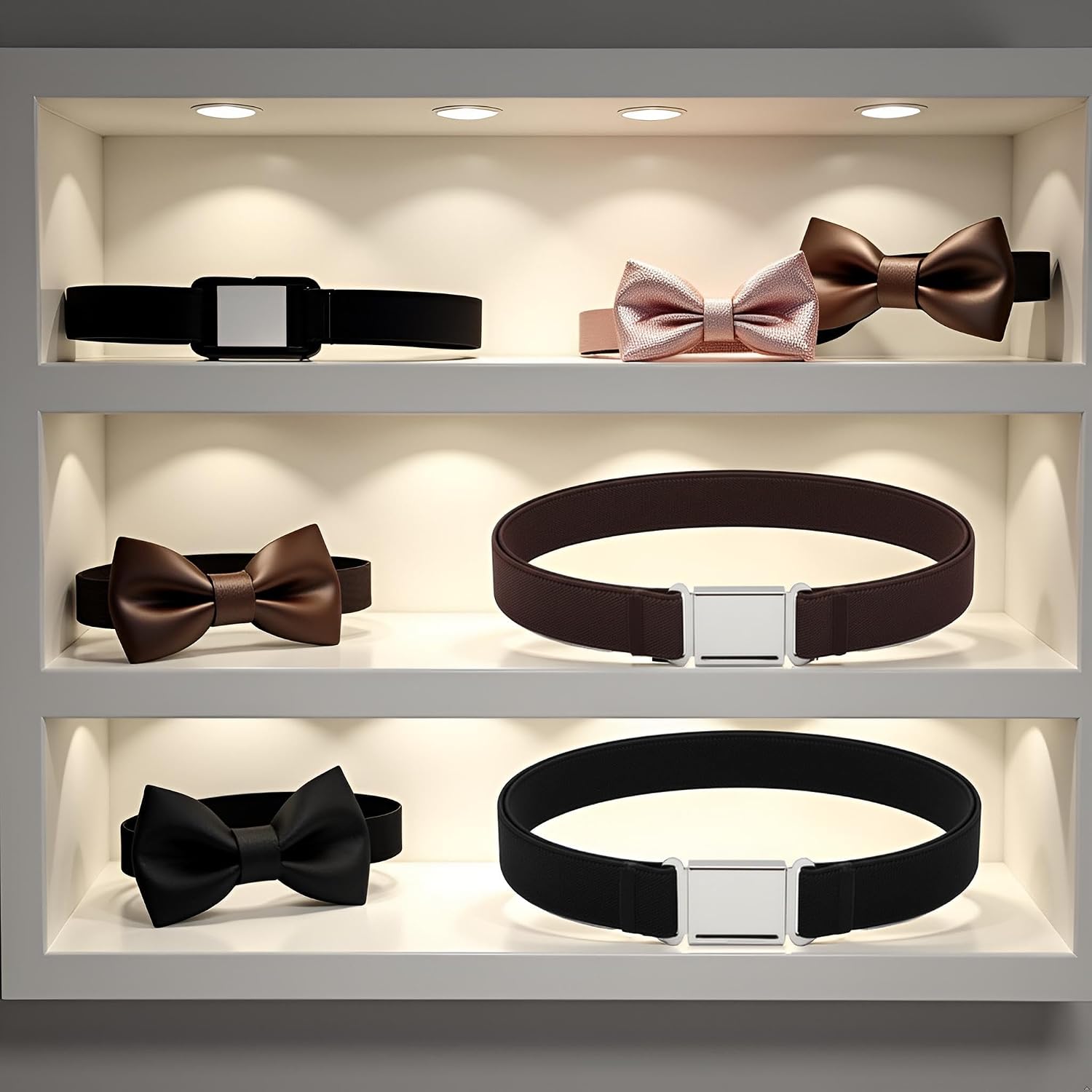 2 Pcs Black Brown Kids Magnetic Belt Adjustable Elastic Belt with Magnetic Buckle for Boys Girls