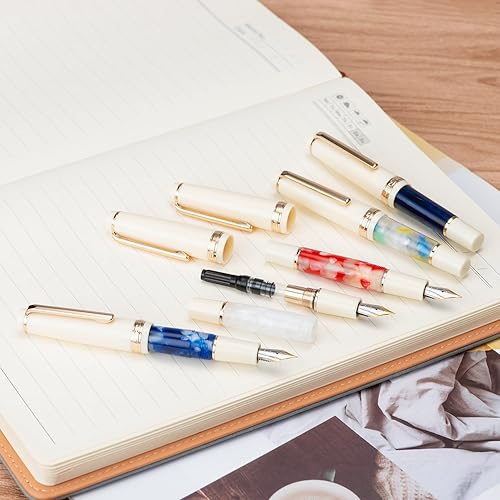 Miniatura 5 de Jinhao 82 Mini pluma estilográfica acrílica, punta mediana iridio con convertidor de tinta, mini bolígrafo de viaje blanco nieve de bolsillo corto