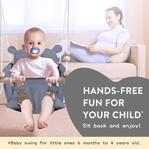 Miniatura 7 de Columpio para bebé al aire libre  Asiento de columpio de lona segura y madera para interiores  Columpio para niños pequeños al aire libre con