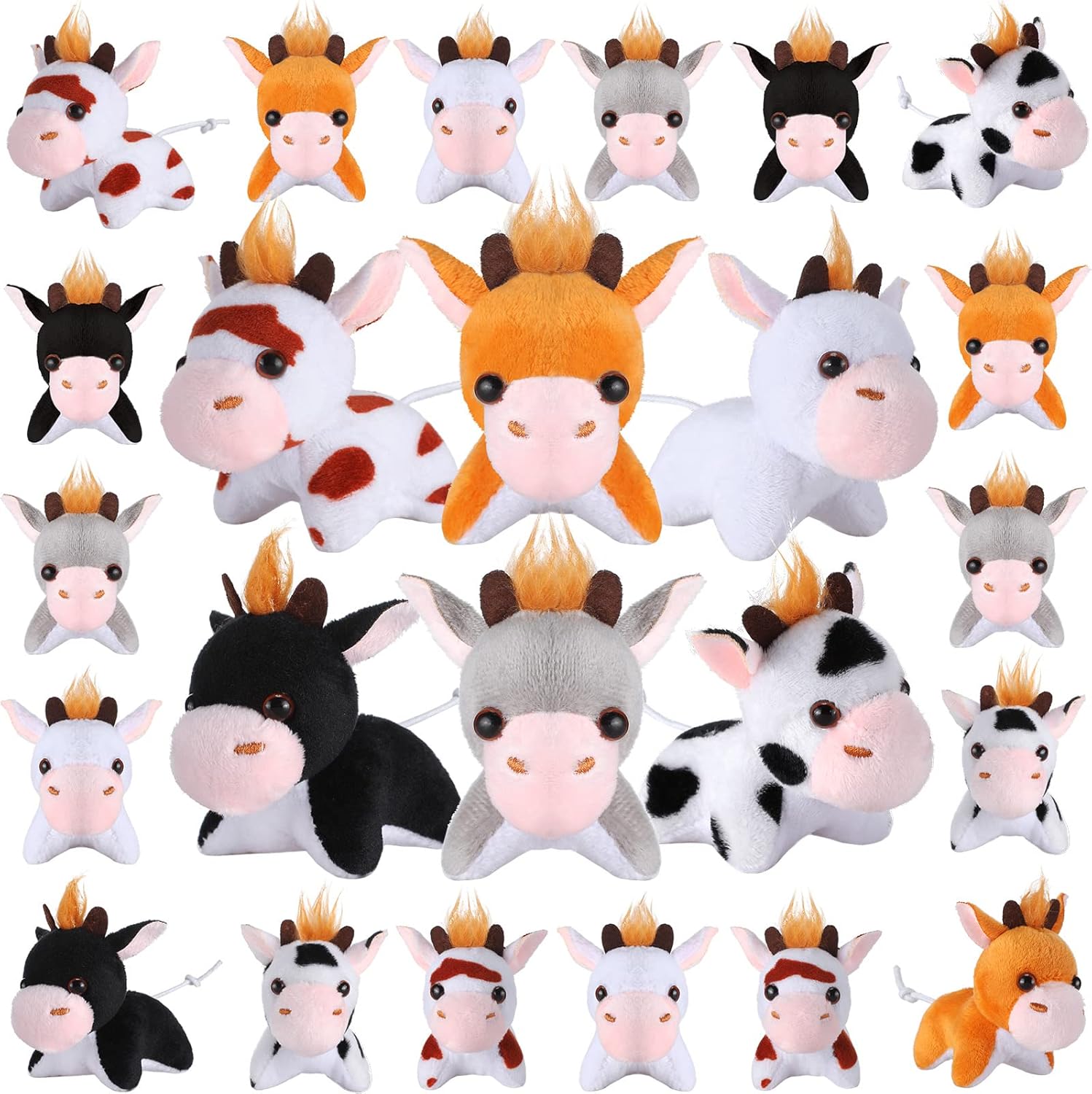 Aoriher 24 Pcs Mini Cow Stuffed Animal 3.15 Inch Farm Animals Standing Cow Keychain Christmas Appreciation Gift Cute Stress Relief Stuffed for Employees Backpack Handbag