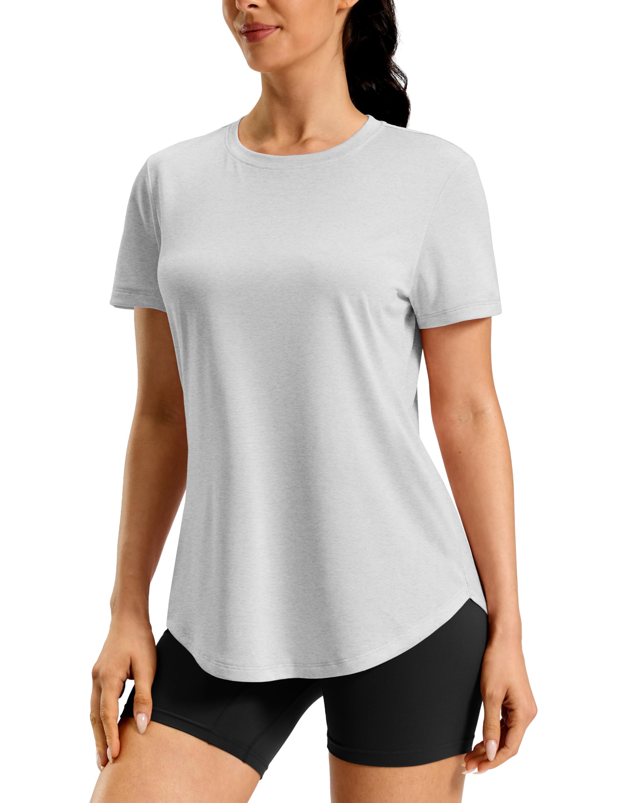 Women's Workout Shirts Bum-Covering Length Lightweight Short Sleeve Dry Fit Athletic Hiking Running Summer Tops for Women — view 19