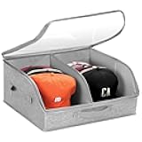 Hat Organizer for Baseball Caps, 2 Compartments Clear Window Hat Storage Box for Closet Hold Up to 24 Caps, Hats Holder Container with Sturdy Cardboard for Home Storage | Gray